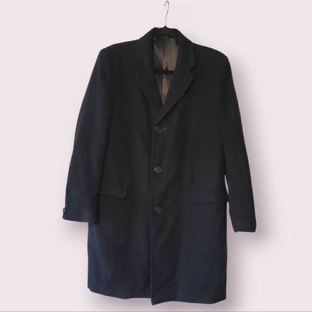 Le Chevron Super Vintage 100% Cashmere Men's L Top Coat Black | EUC RN 27326